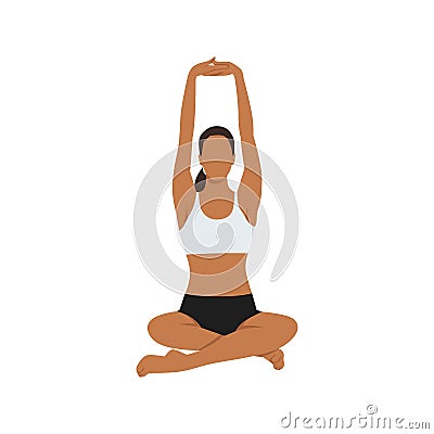 Woman doing seated mountain pose parvatasana exercise. Cartoon Illustration