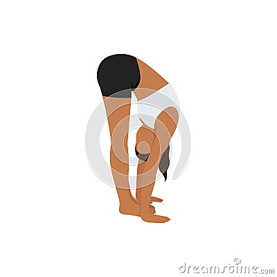 Woman doing standing forward bend pose uttanasana exercise Cartoon Illustration