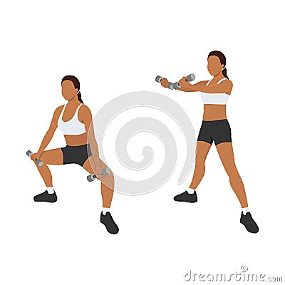 Woman doing plie squat scoop up exercise Cartoon Illustration