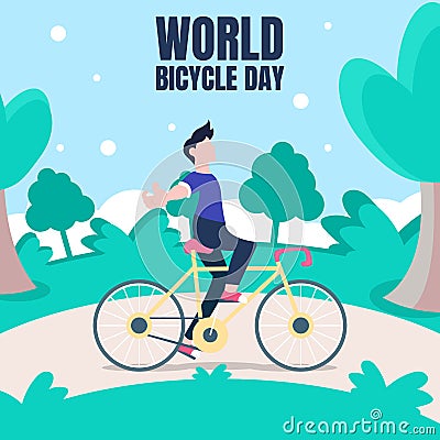 Illustration vector graphic of a man riding a bicycle while letting go of his hands Vector Illustration