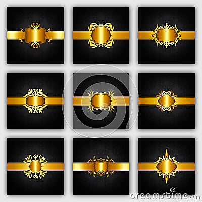 gold ribbon set for luxurious decoration and paper Stock Photo