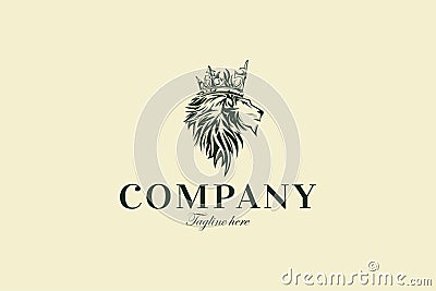 Lion face logo with crown on head illustration Vector Illustration