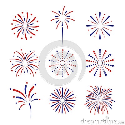 Set Fireworks Elements 4th July Vector Illustration