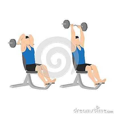 Woman doing Seated barbell french press exercise. Vector Illustration