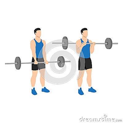 Man doing Reverse barbell curl. Flat vector Vector Illustration