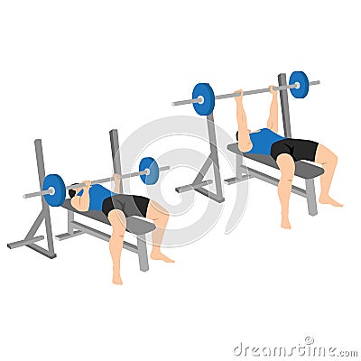 Man doing Close grip bench press exercise. Vector Illustration