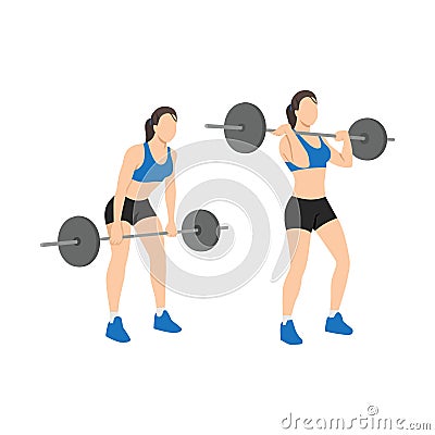 Woman doing Barbell cleans,Clean and jerk exercise. Cartoon Illustration