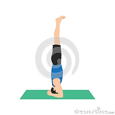 Man practicing yoga concept, standing in salamba sirsasana exercise Cartoon Illustration