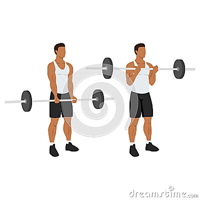 Man doing Barbell curl. Flat vector illustration Cartoon Illustration