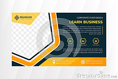 Green flyer template design with example headline is Learn business Vector Illustration