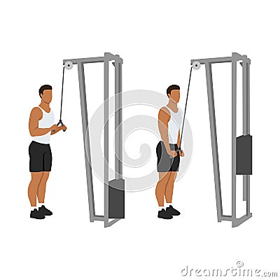 Man doing Triceps presdown exercise. Flat vector illustration Cartoon Illustration