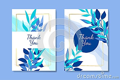 Elegant Thank you card design with blue botanical floral elements Stock Photo