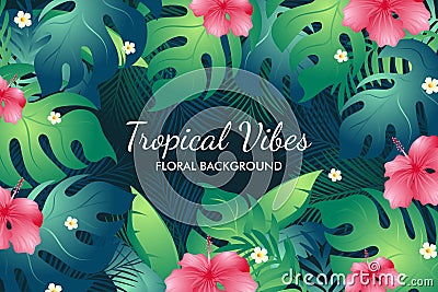 Lovely bright tropical leaves and floral background Stock Photo