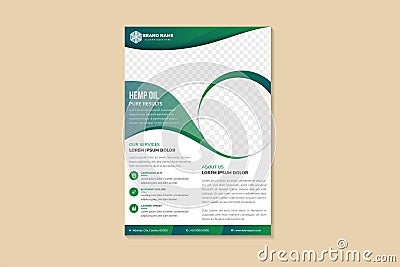 Hemp oil product flyer template. Print Ready A4 Hemp Flyer Design cannabis Vector Illustration