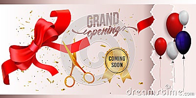 Grand Opening Cut ribbon background Banner Design Illustrations Shape, Business Promotion Ad Poster, Ceremony party event invitati Stock Photo