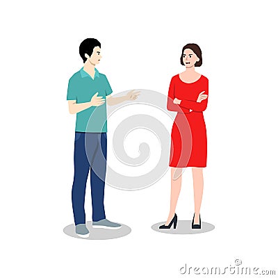 Angry young couple fighting and shouting at each other Cartoon Illustration