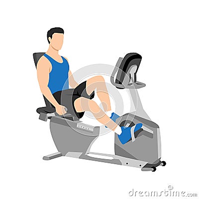 Man doing recumbent bike cardio exercise. Flat vector illustration Vector Illustration