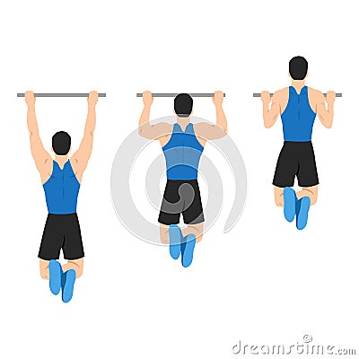 Man doing Lat pulldown pull ups exercise. Vector Illustration