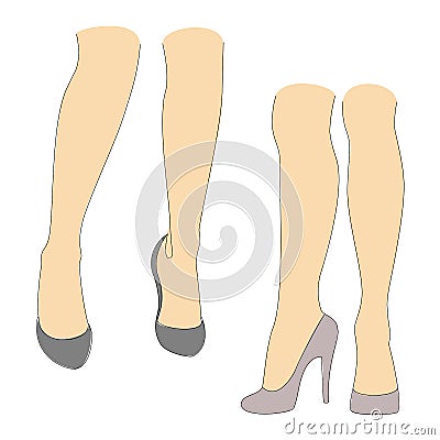 Collection. Silhouettes of female legs. Girl in high heels. Lady standing, suitable for sticker, logo. Vector illustration set. Cartoon Illustration