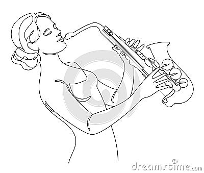 Saxophonist girl, slim. Aesthetic decor sketches, posters, stickers, logo. set of vector illustrations Vector Illustration