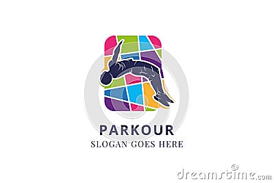 Parkour athlete jumping sign. Free running, youth, sport and lifestyle concept Vector Illustration