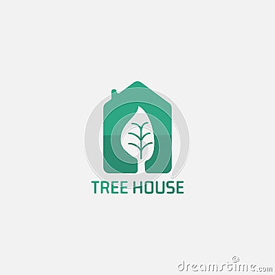 Green House Logo With Tree Negative Space Vector Illustration