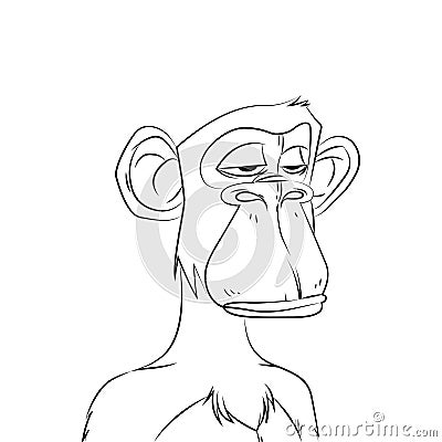 Bored ape monkey yacht club sketch on white background Vector Illustration