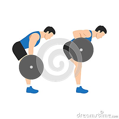 Man doing barbell bent over row exercise from side view. Vector Illustration