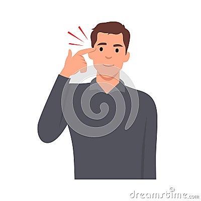 Young man touching his temples and remembering something. Vector Illustration