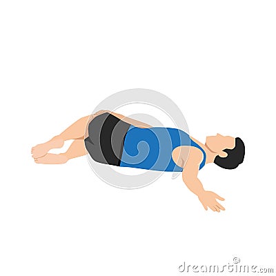 Man doing Supta Matsyendrasana yoga pose, Reclined Spinal Twist pose Vector Illustration