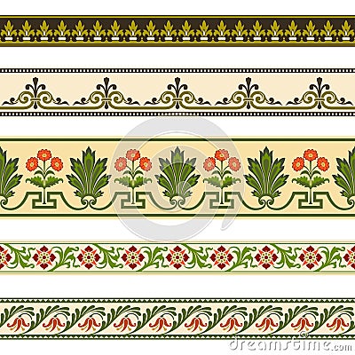 Decorative seamless floral borders, classic art. Vector Illustration