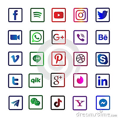Basic Social Media icons around the world Editorial Stock Photo