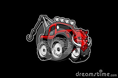 off-road truck with hog head cartoon vector Vector Illustration