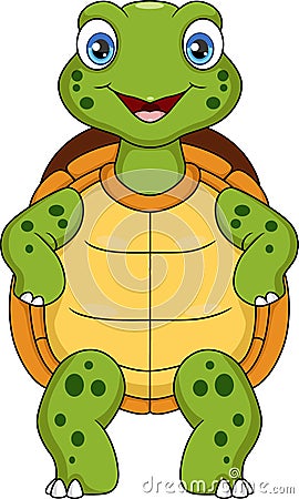 Cute turtle cartoon posing on white background Vector Illustration