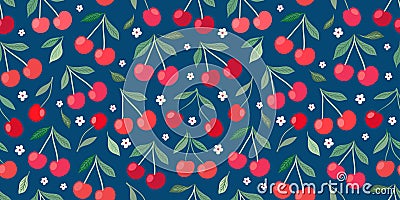 Cherries seamless pattern, summer fresh fruits wallpaper Vector Illustration