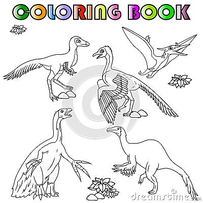 Coloring book with cartoon dinosaurs Vector Illustration