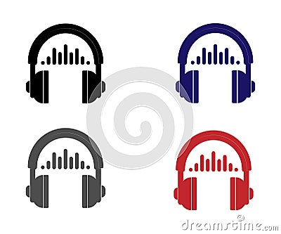 black, blue, gray and red color headphones vector illustration. Cartoon Illustration