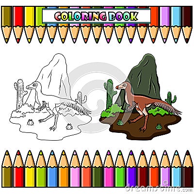 Cartoon Mononykus in the jungle for coloring book Vector Illustration