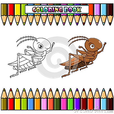 Cartoon grasshopper for coloring book Vector Illustration
