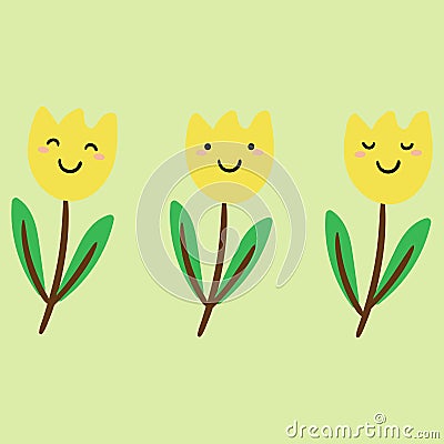 Cute cartoon tulip flower illustration with cute handwriting. cute animal wallpapers Vector Illustration