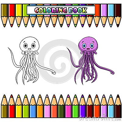 Cute jelly fish cartoon for coloring book Vector Illustration