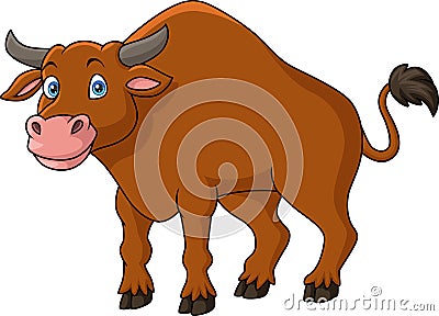 Cute buffalo cartoon on white background Vector Illustration