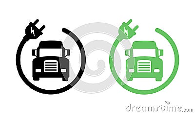 Electric Truck Frontal Icon. Charging Station Symbol Stock Photo