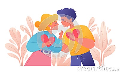 Couple of young people declare their love for each other. Vector Illustration