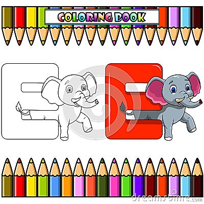 E letter for Elephant for coloring book Vector Illustration