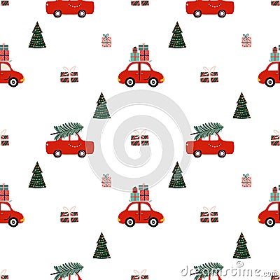 Christmas seamless pattern with cute elements, simple winter design Vector Illustration