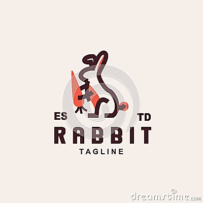 Simple monoline rabbit and carrot logo Vector Illustration