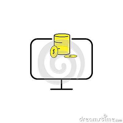 Illustration vector graphic of monitor screen and simple yellow dollar coins Vector Illustration