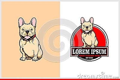 Cute bulldog cartoon badge vector logo template Vector Illustration