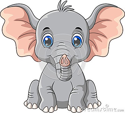 Cute gray elephant cartoon sitting while smiling Stock Photo